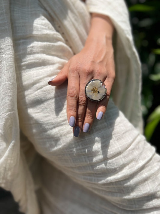 Lavender Larkspur Flower Adjustable Ring
