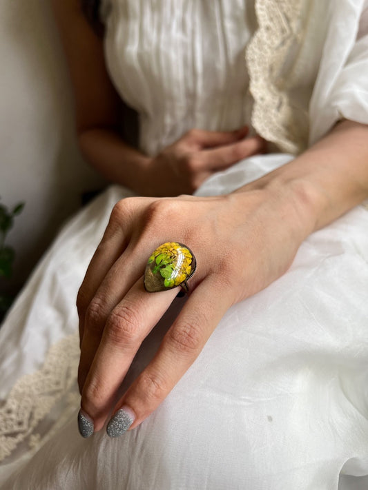 Yellow Sweet Alyssum Flower Adjustable Ring