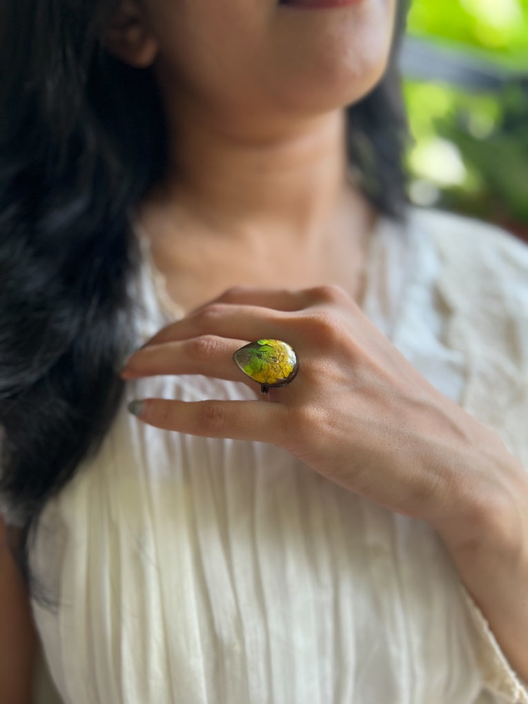 Yellow Sweet Alyssum Flower Adjustable Ring
